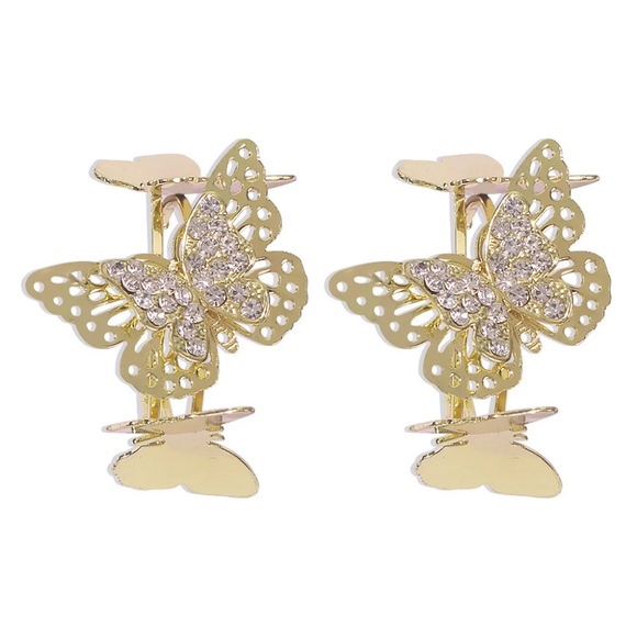 Butterflies 3D Hoop Earrings, Gold Earrings,Butterfly Earrings - Picture 1 of 6
